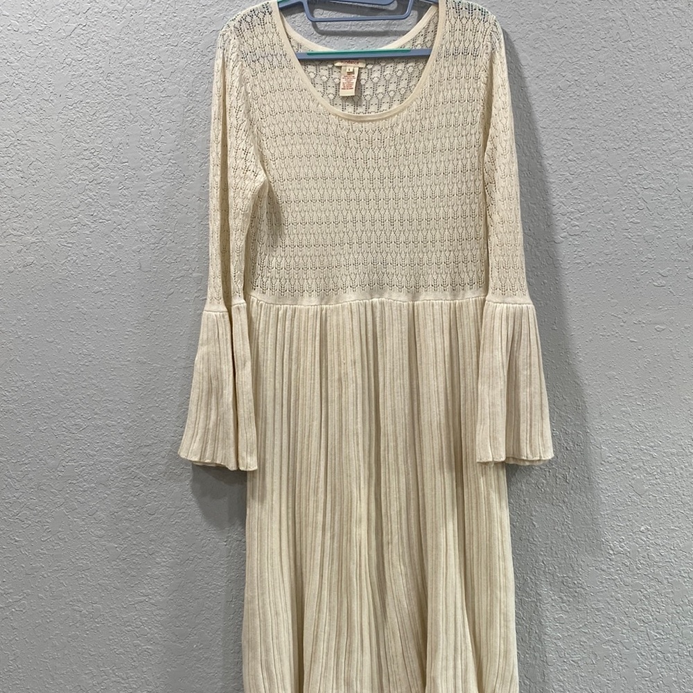 Sundance Nature’s Hue Cream Ribbed Knit Crochet Dress Size Large